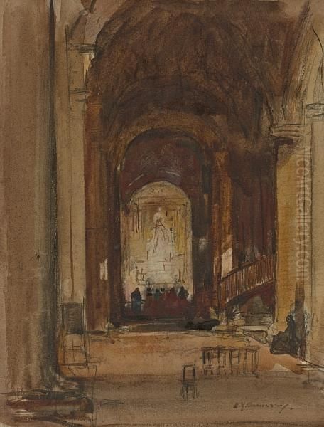 Church Interior Oil Painting by David Young Cameron