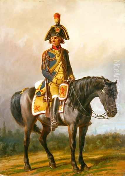 A Police Officer of the United Belgian States Mounted on a Horse Oil Painting by A. Jules Van Imschoot