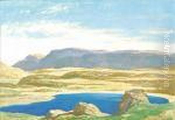 Mountainouslake Scene Oil Painting by David Young Cameron