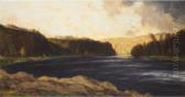 A Perthshire River Oil Painting by David Young Cameron