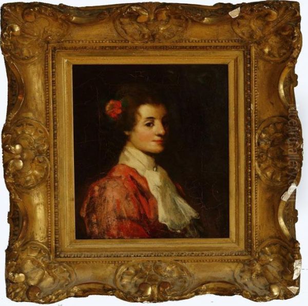 Young Woman With A Red Flower In Her Hair Oil Painting by David Young Cameron