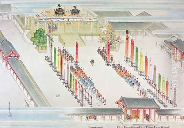 Ceremonial scene at the accession of Emperor Hirohito 1901-89 Oil Painting by Shokoku Ikai