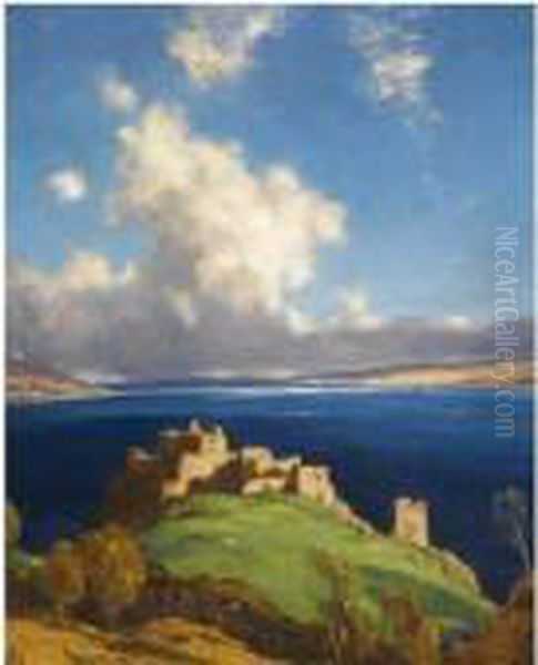 Castle Urquhart And Loch Ness Oil Painting by David Young Cameron