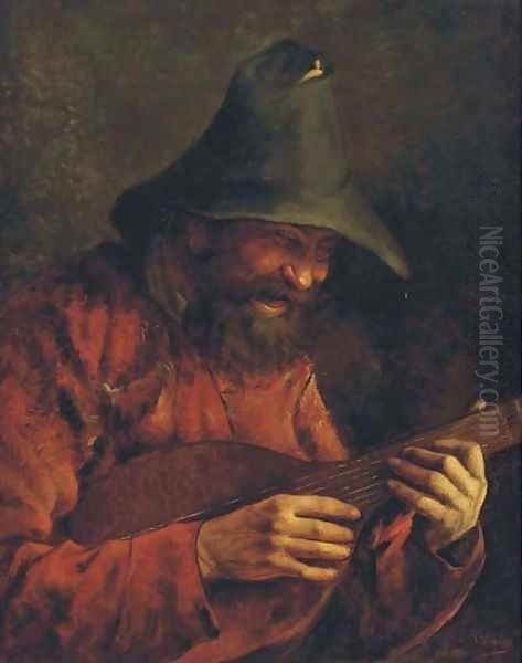 The lute player Oil Painting by Josse Impens