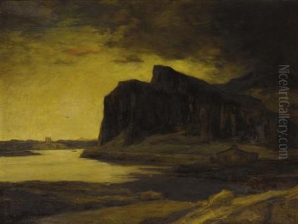 Seascape With Cliffs (possibly Aberdour, Scotland On The Firth Of Forth) Oil Painting by David Young Cameron