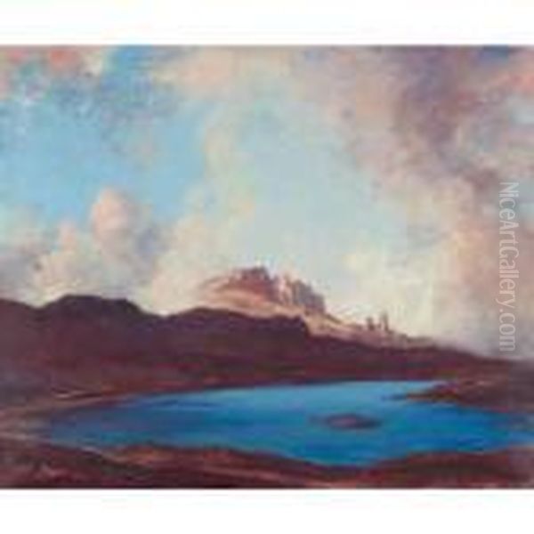 The Storr Mountain Gale Over The Isle Of Skye Oil Painting by David Young Cameron