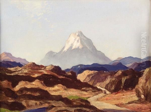 A Snow-capped Peak Oil Painting by David Young Cameron