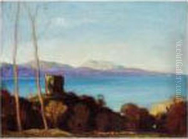 The Hills Of Mull From Dunollie Castle Oil Painting by David Young Cameron