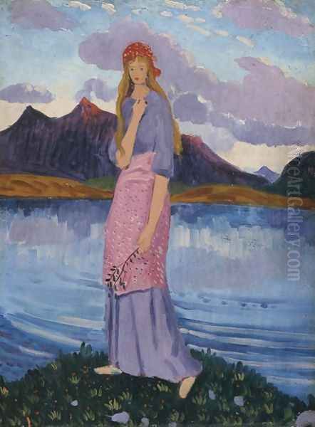 Girl standing by a lake Oil Painting by James Dickson Innes