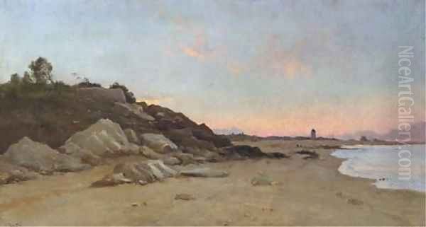 A stretch of coastline at dusk Oil Painting by Marie Joseph Leon Clavel Iwill