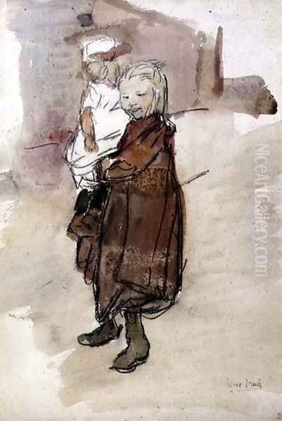 Girl and Child Oil Painting by Isaac Israels