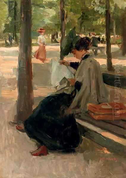 Reading in the Bois de Boulogne, Paris Oil Painting by Isaac Israels