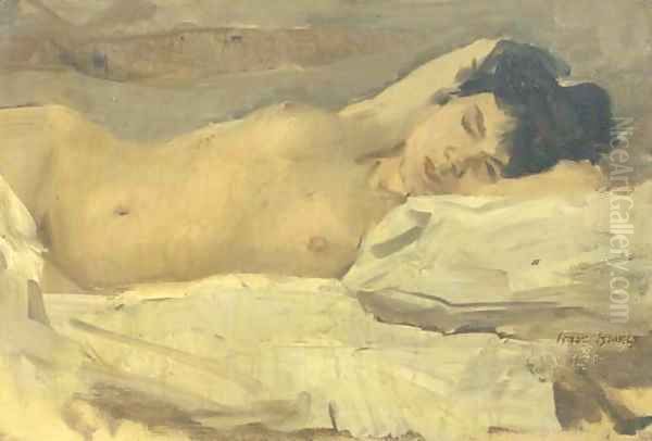 Slapend naakt a reclining nude Oil Painting by Isaac Israels