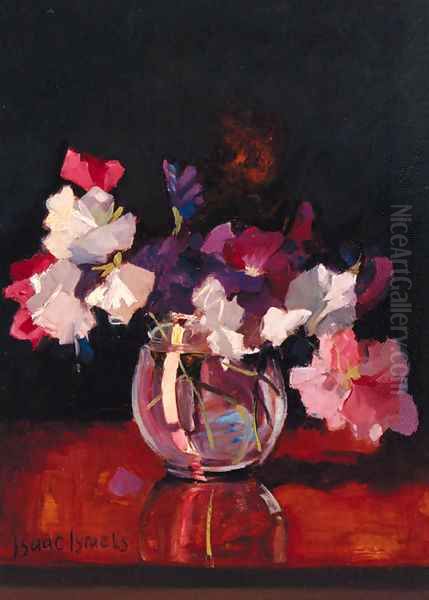 Sweet-peas in a rotund glass Vase Oil Painting by Isaac Israels