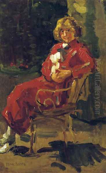 A lady in a red dress Oil Painting by Isaac Israels