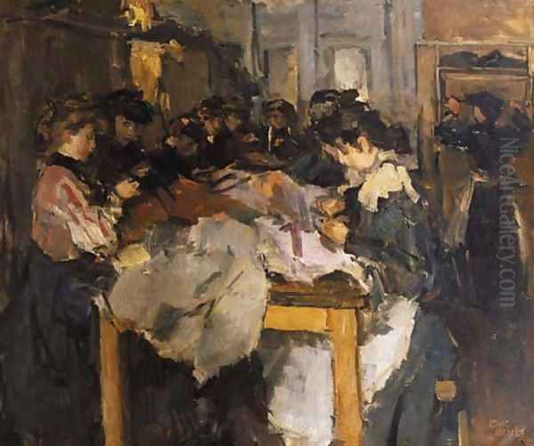 Atelier costume naaisters Oil Painting by Isaac Israels