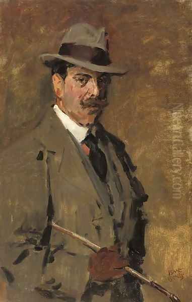 Portrait of a gentleman holding a riding-crop Oil Painting by Isaac Israels