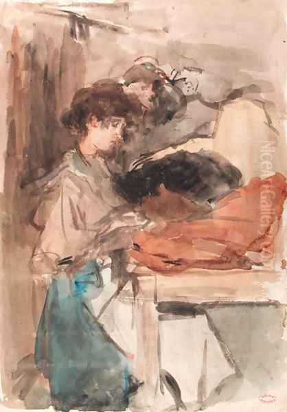 Seamstresses at work in Paguin's studio, Paris Oil Painting by Isaac Israels