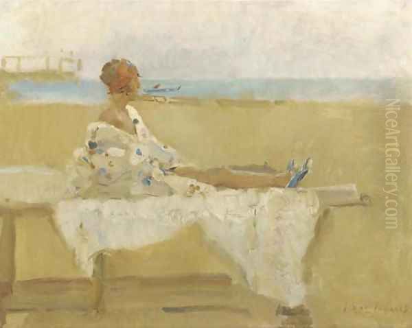 An elegant lady on the beach of Viareggio, Italy Oil Painting by Isaac Israels