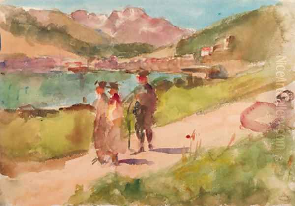 Going for a walk by a mountain lake near Bern, Switzerland Oil Painting by Isaac Israels