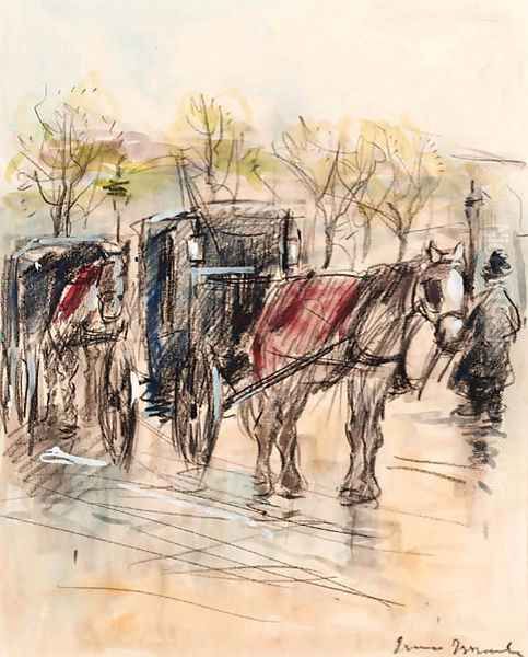 Horse drawn carriages Oil Painting by Isaac Israels