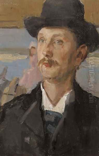 A friend of the artist in his studio Oil Painting by Isaac Israels