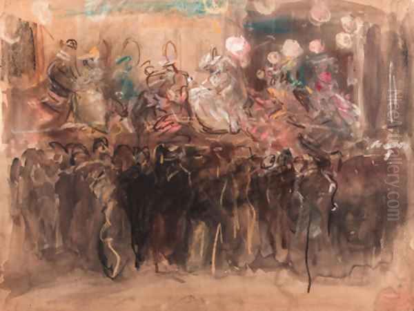 A Paris fair with dancers on stage Oil Painting by Isaac Israels