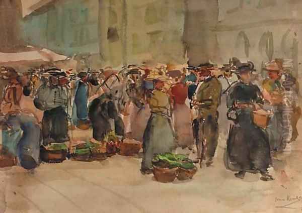 A vegetable market in Bern, Switzerland Oil Painting by Isaac Israels