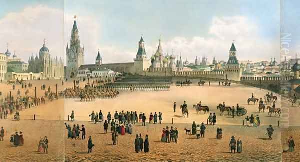 St Basils Cathedral seen from the Kremlin Oil Painting by Dmitri Indieitzeff