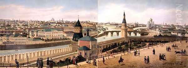 View down river from the Kremlin including the Church of Our Saviour Oil Painting by Dmitri Indieitzeff