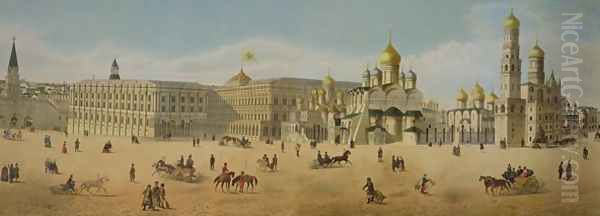 The Great Kremlin Palace and the Cathedrals of the Annunciation and of the Archangel Oil Painting by Dmitri Indieitzeff