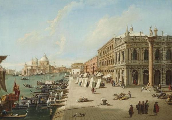 The Molo, Venice, Looking West With The Column Of St. Theodore Oil Painting by (Giovanni Antonio Canal) Canaletto