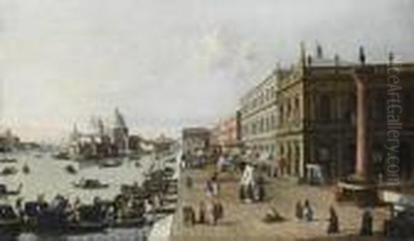 The Molo, Venice, Looking West Towards The Punta Della Dogana Oil Painting by (Giovanni Antonio Canal) Canaletto