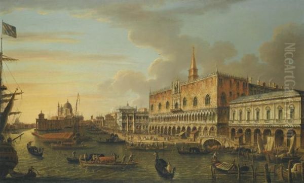 The Molo, Looking West, With The Ducal Palace And The Prison Oil Painting by (Giovanni Antonio Canal) Canaletto