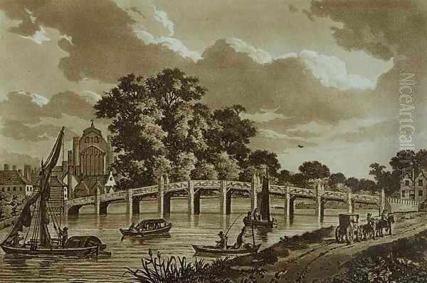 Hampton Court Bridge Oil Painting by Samuel Ireland