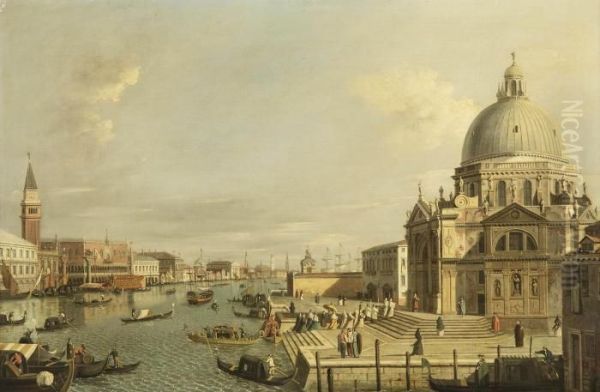 The Grand Canal, Venice, With A Procession Entering The Santa Mariadella Salute Oil Painting by (Giovanni Antonio Canal) Canaletto