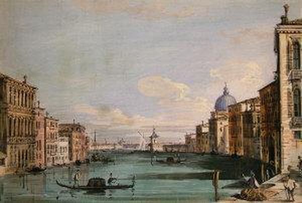 Venice, The Grand Canal Lookingtowards Santa Maria Salute And Venice Oil Painting by (Giovanni Antonio Canal) Canaletto