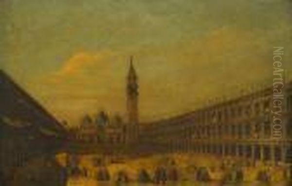 Piazza San Marco Looking East Towards Basilica And The Campanile Oil Painting by (Giovanni Antonio Canal) Canaletto