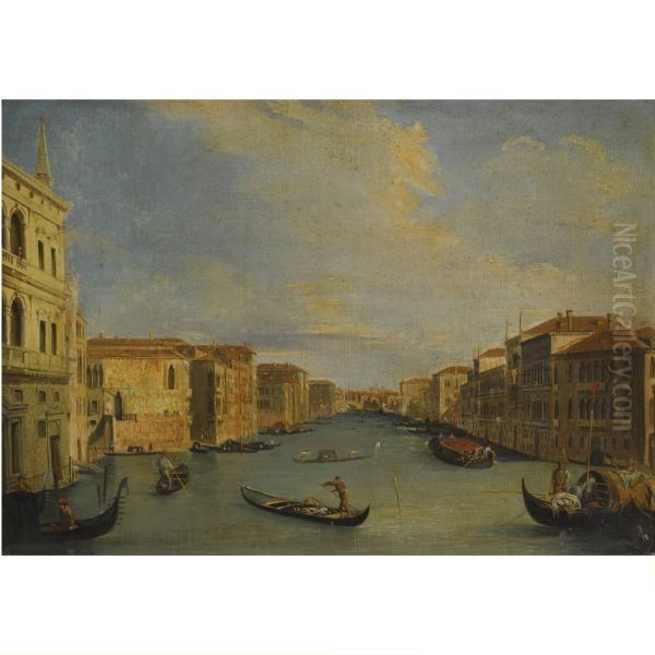 Venice, A View Of The Grand 
Canal Looking North-east From Thepalazzo Balibi Towards The Rialto 
Bridge Oil Painting by (Giovanni Antonio Canal) Canaletto