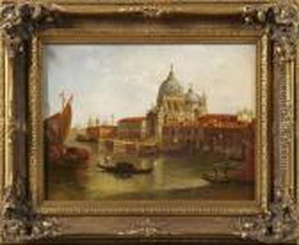 With Gondoliers Infront Of Santa Maria Della Salute Oil Painting by (Giovanni Antonio Canal) Canaletto