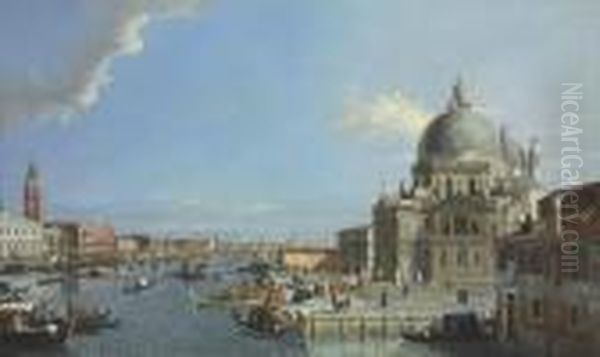 The Grand Canal, Venice, With A Procession Entering The Santa Mariadella Salute Oil Painting by (Giovanni Antonio Canal) Canaletto