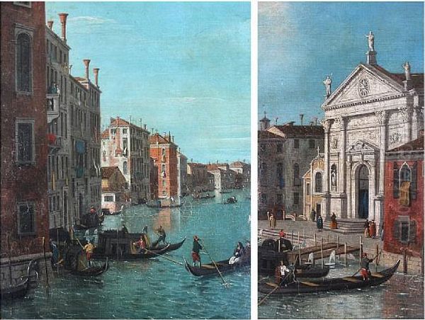 Gondolas On A Canal, Venice Oil Painting by (Giovanni Antonio Canal) Canaletto