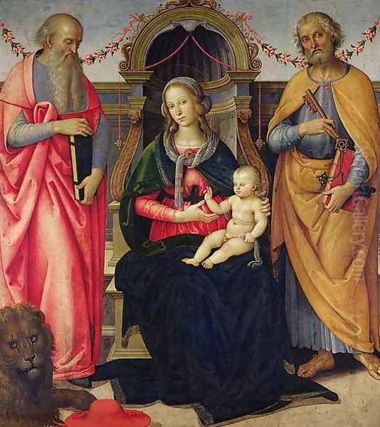 Virgin and Child between St Jerome and St Peter Oil Painting by Andrea Ingegnio