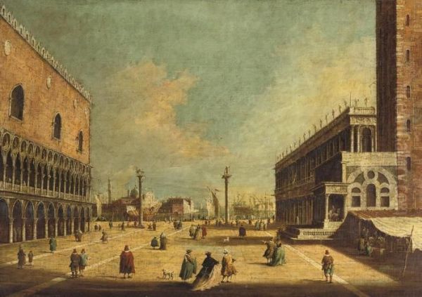 The Piazza Di San Marco With The Palazzo Ducale And The Libreria, Venice Oil Painting by (Giovanni Antonio Canal) Canaletto