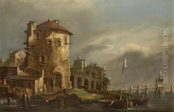 Caprice Architectural Dans La Lagune Venitienne Oil Painting by (Giovanni Antonio Canal) Canaletto