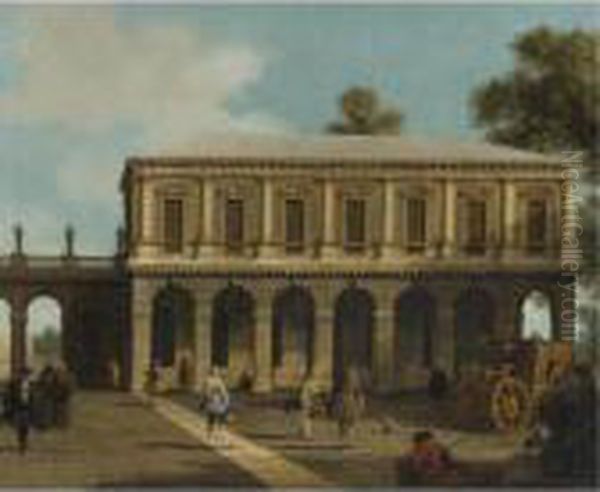 A Capriccio Of The Prisons Of San Marco Set In A Piazza With Acoach And Townsfolk Oil Painting by (Giovanni Antonio Canal) Canaletto