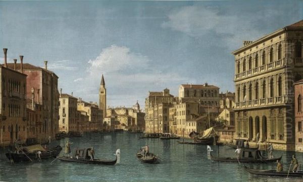 The Grand Canal, Venice, Looking
 North-west From The Ca' Corner Tothe Ca' Contarini Degli Scrigni, With 
The Campanile Of Santa Mariadella Oil Painting by (Giovanni Antonio Canal) Canaletto