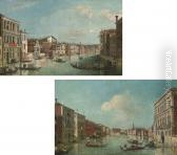 The Grand Canal, Venice, Looking
 East From The Palazzo Flanginitowards San Marcuola; The Grand Canal, 
Venice, Looking North Westfrom The Palazzo Vendramin-calergi Towards San
 Geremia And Thepalazzo Flangini Oil Painting by (Giovanni Antonio Canal) Canaletto