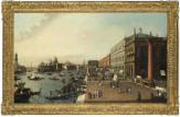 Venice, A View From The Molo 
Looking West Towards Santa Maria Della Salute And The Dogana Oil Painting by (Giovanni Antonio Canal) Canaletto