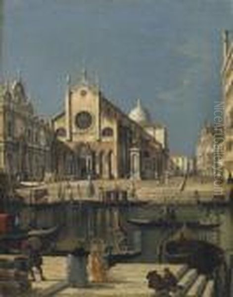 The Church And Campo Santi 
Giovanni E Paolo, Venice, With The Scuola Grande Di San Marco And 
Verrocchio's Equestrian Monument To Bartolomeo Colleoni Oil Painting by (Giovanni Antonio Canal) Canaletto